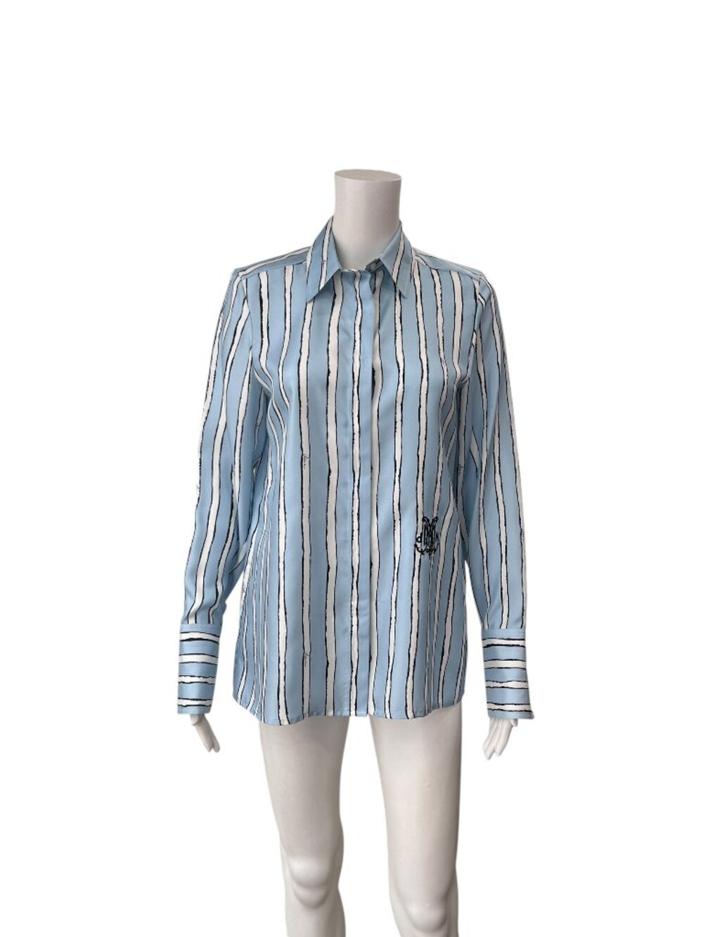 $495 NWT DMN Blue White Stripe Regina Silk Button Blouse size FR 34/2-4